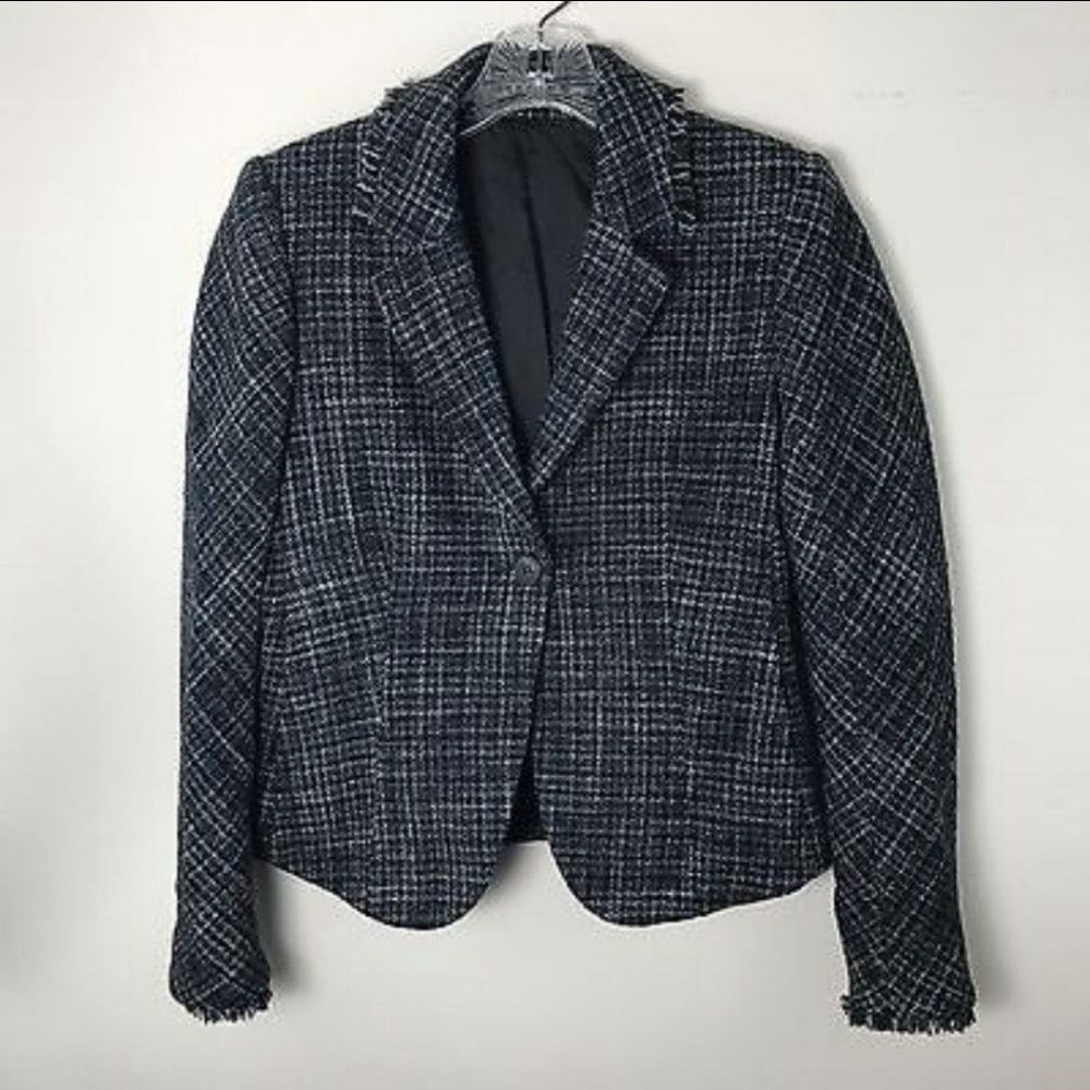 Theory 100% wool plaid Blazer jacket fringe